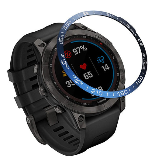 For Garmin Fenix 7 Sporty Scale Design Stainless Steel Watch Bezel Protective Ring - Blue/White
