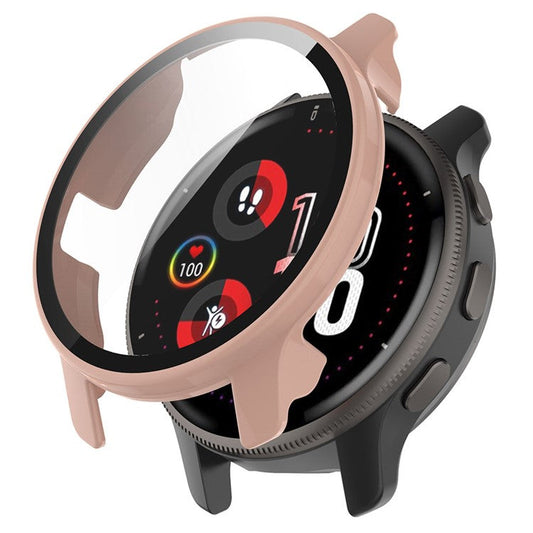 For Garmin Venu2 Plus Durable Hard PC Watch Cover Case with Built-in Tempered Glass Screen Protector - Pink