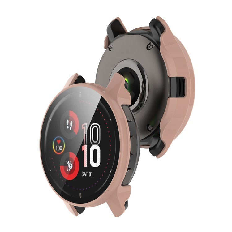 For Garmin Venu2 Plus Durable Hard PC Watch Cover Case with Built-in Tempered Glass Screen Protector - Pink
