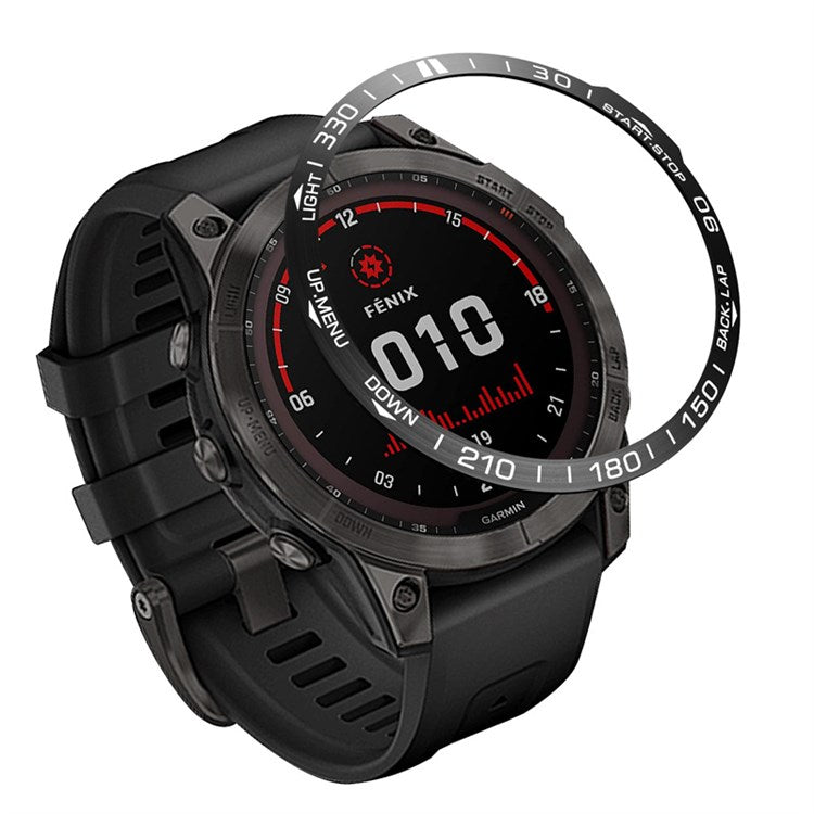 Stainless Steel Watch Bezel for Garmin Fenix 7X Ring Cover Protector Smart Watch Replacement Part (Type A) - Black Ring White Letters