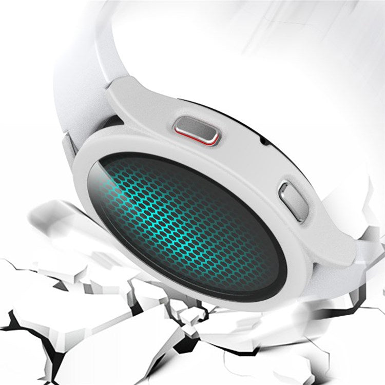 For Samsung Galaxy Watch4 44mm Anti-Scratch Matte PC Case with Tempered Glass Screen Protector Anti-Drop Smart Watch Cover - White