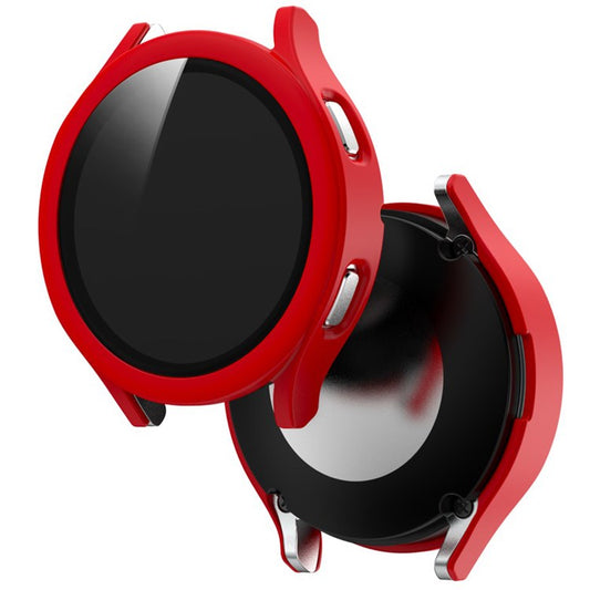 For Samsung Galaxy Watch4 44mm Anti-Scratch Matte PC Case with Tempered Glass Screen Protector Anti-Drop Smart Watch Cover - Red