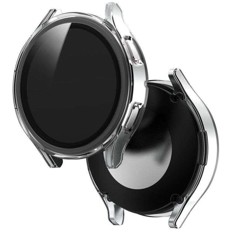 For Samsung Galaxy Watch4 44mm Anti-Scratch Matte PC Case with Tempered Glass Screen Protector Anti-Drop Smart Watch Cover - Transparent