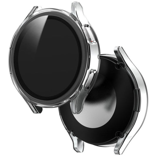 For Samsung Galaxy Watch4 44mm Anti-Scratch Matte PC Case with Tempered Glass Screen Protector Anti-Drop Smart Watch Cover - Transparent
