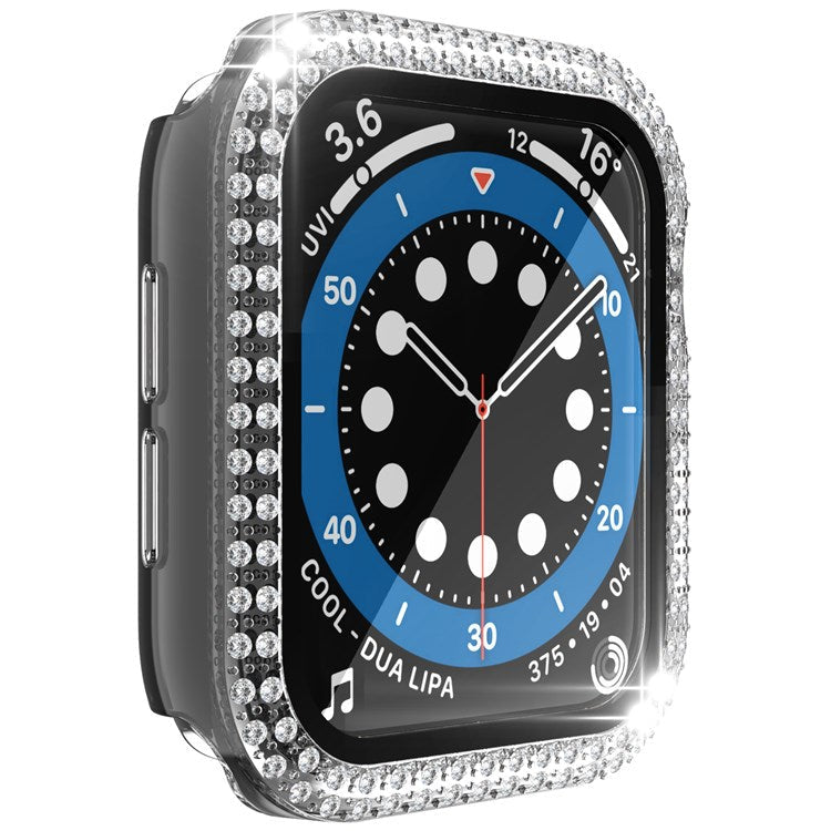 For Apple Watch Series 4 / 5 / 6 44mm / SE 44mm / SE (2022) 44mm Stylish Rhinestone+PC+Tempered Glass Watch Case Cover - Transparent