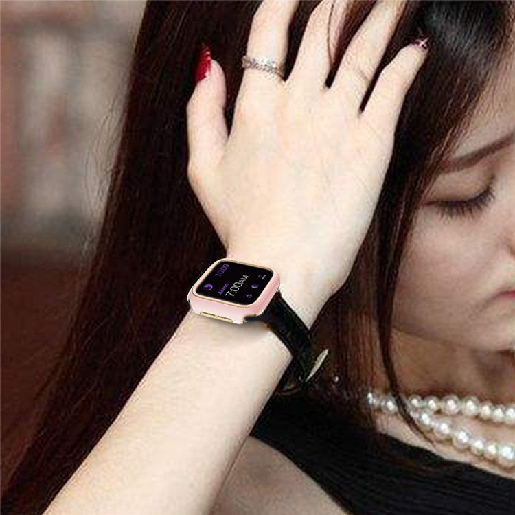 For Apple Watch Series 4 / 5 / 6 44mm / SE 44mm / SE (2022) 44mm Stylish Dual Color Watch Case PC Electroplating Anti-scratch Half Protective Cover - Pink / Gold