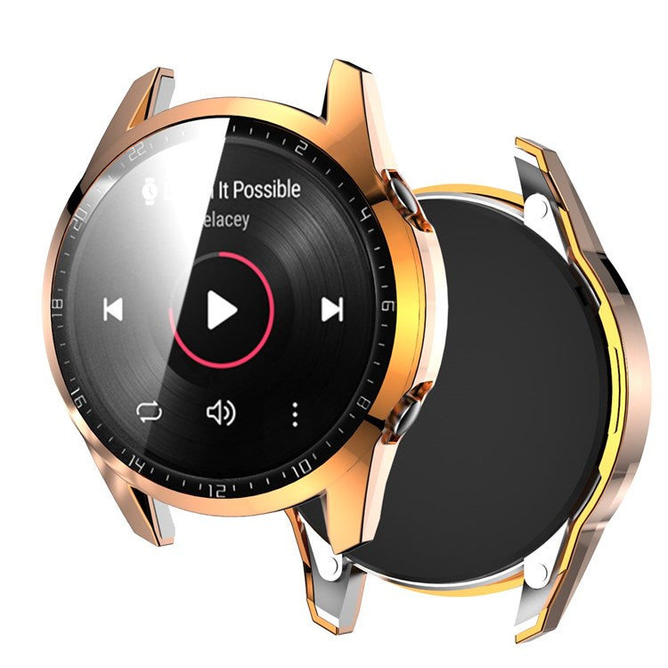For Huawei Watch GT 2 46mm Stylish Electroplating PC Watch Cover Case with Tempered Glass Screen Protector with Dial Plate - Rose Gold