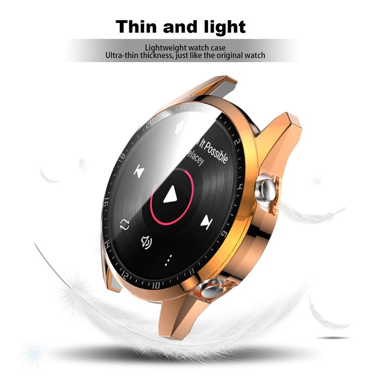 For Huawei Watch GT 2 46mm Stylish Electroplating PC Watch Cover Case with Tempered Glass Screen Protector with Dial Plate - Rose Gold