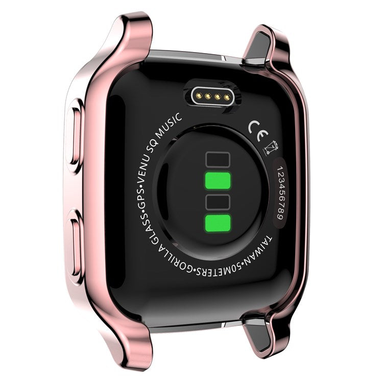 For Garmin Venu Sq Soft TPU Electroplated Frame Watch Case Full Protection Screen Protector Cover - Pink