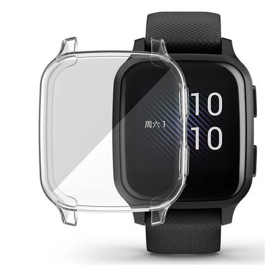For Garmin Venu Sq Soft TPU Electroplated Frame Watch Case Full Protection Screen Protector Cover - Transparent