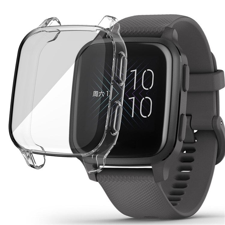 For Garmin Venu Sq Soft TPU Electroplated Frame Watch Case Full Protection Screen Protector Cover - Transparent