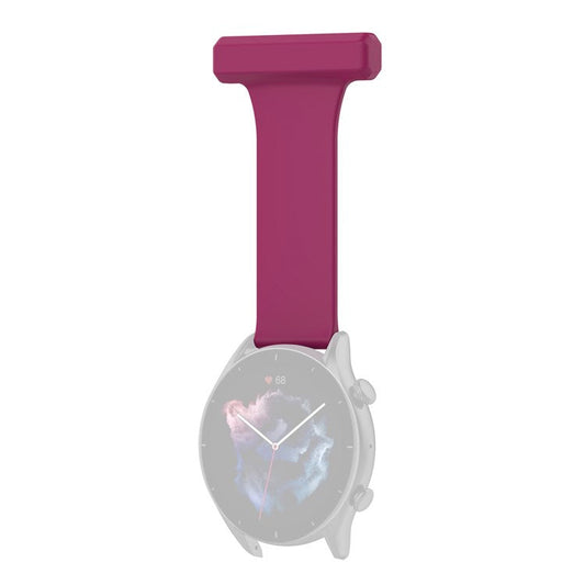 For Huawei Watch GT Runner/Samsung Galaxy Watch3 45mm Pin Style 22mm Doctor Nurse Watch Silicone Strap Hanging Buckle - Wine Red