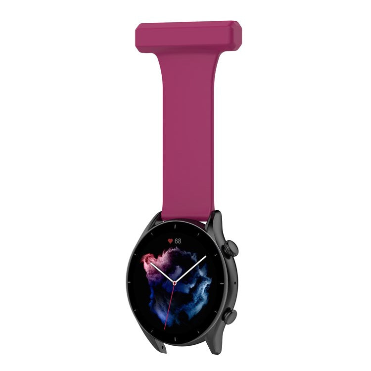 For Huawei Watch GT Runner/Samsung Galaxy Watch3 45mm Pin Style 22mm Doctor Nurse Watch Silicone Strap Hanging Buckle - Wine Red