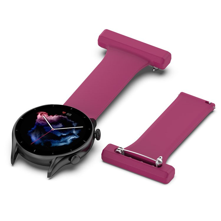 For Huawei Watch GT Runner/Samsung Galaxy Watch3 45mm Pin Style 22mm Doctor Nurse Watch Silicone Strap Hanging Buckle - Wine Red
