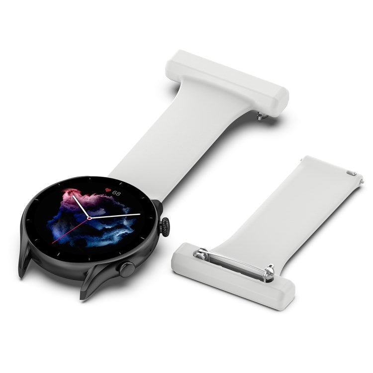 For Huawei Watch GT Runner/Samsung Galaxy Watch3 45mm Pin Style 22mm Doctor Nurse Watch Silicone Strap Hanging Buckle - Light Grey