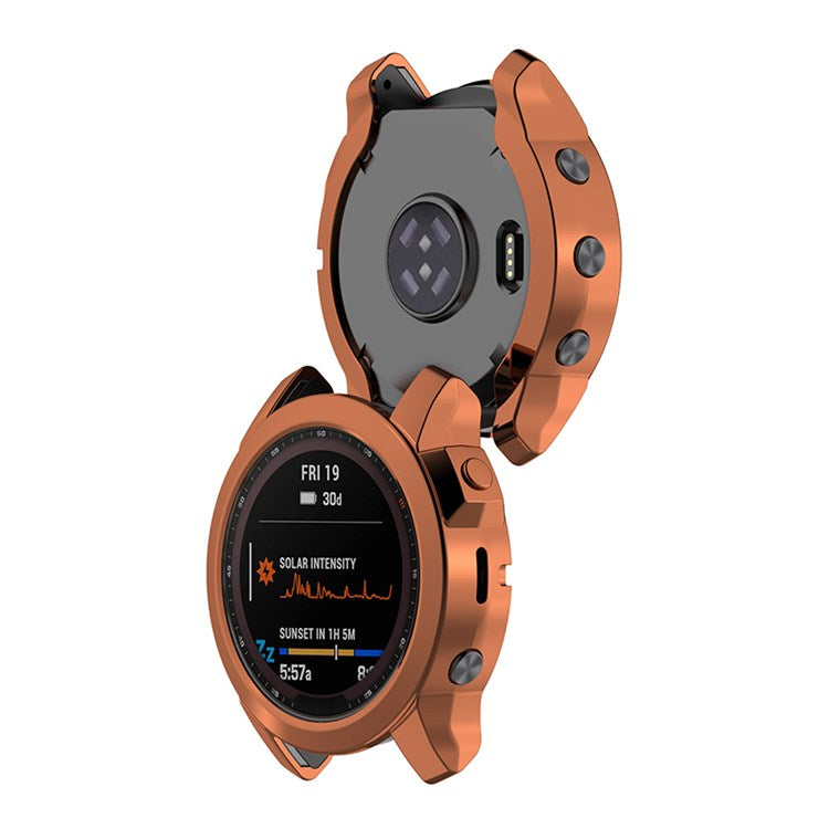 For Garmin Fenix 7X/Fenix 7X Solar Electroplating Soft TPU Hollow Out Bumper Frame Case Cover - Rose Gold