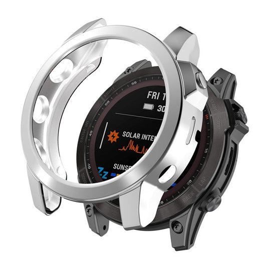 For Garmin Fenix 7 / 7 Solar / 7 Sapphire Solar Hollow Out Watch Case Watch TPU Cover Protector with Electroplating - Silver