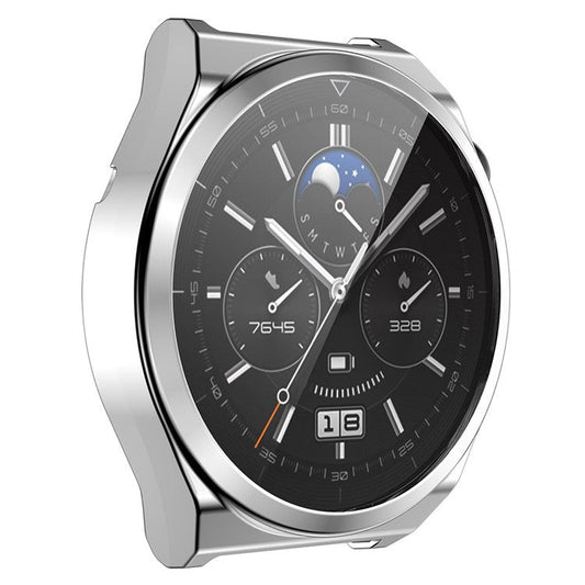 ENKAY HAT PRINCE For Huawei Watch GT 3 Pro 46mm Full Protection Electroplated TPU Smart Watch Case with Built-in Tempered Glass Screen Protector - Silver