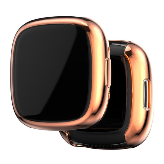 For Fitbit Versa 4 Soft TPU Watch Case Full Coverage Electroplating Protective Cover Frame - Rose Gold