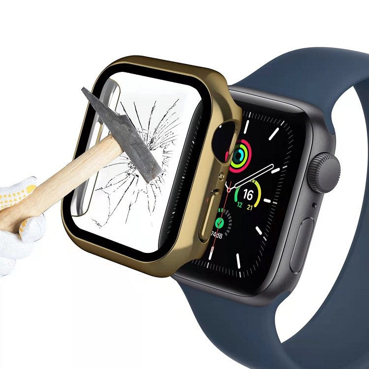 For Apple Watch Series 3/2/1 42mm Electroplating PC Case Dustproof Button Cover Watch Shell with Tempered Glass Screen Protector - Gold