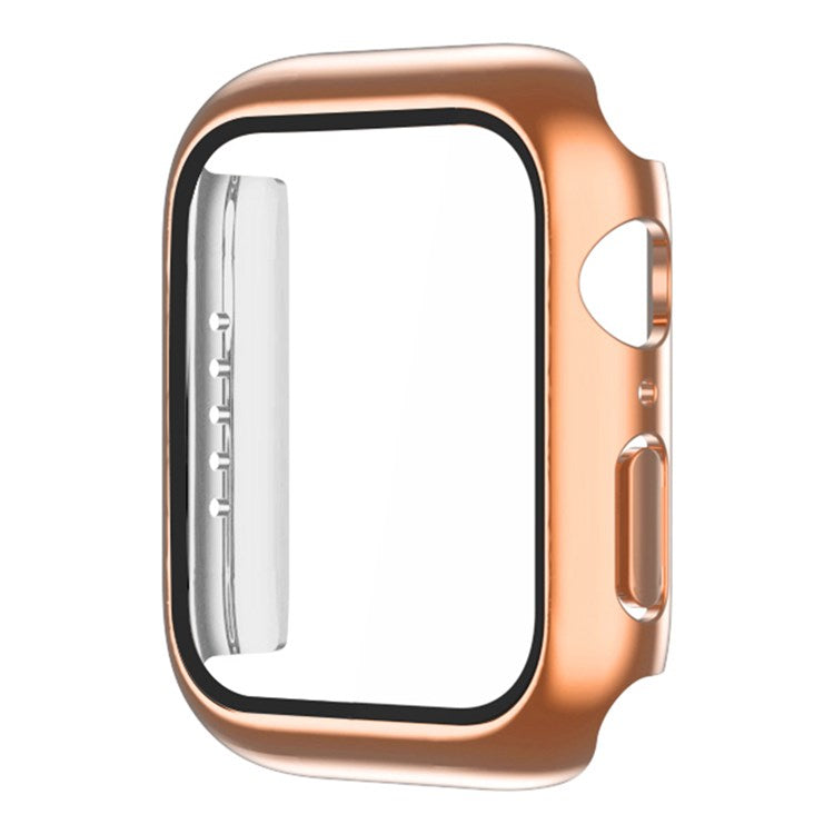 Dustproof Button Cover Watch Case for Apple Watch Series 9 / 8 / 7 41mm Electroplating PC Watch Shell Protector with Tempered Glass Film - Rose Gold