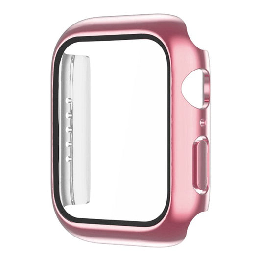 Electroplating Watch Case for Apple Watch Series 6 / 5 / 4 40mm / SE / SE (2022) 40mm, Hard PC Shell with Dustproof Button Cover and Tempered Glass Film - Pink
