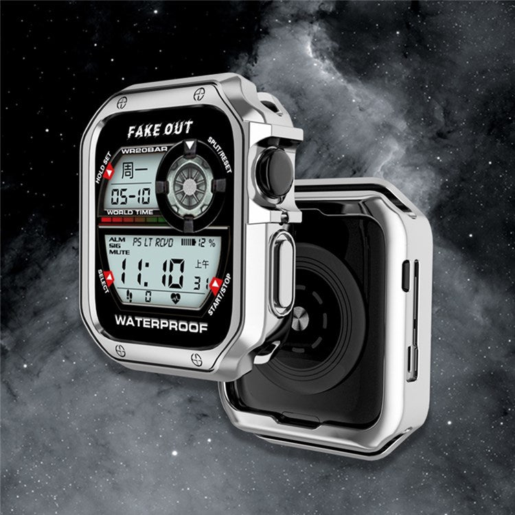 For Apple Watch Series 1 / 2 / 3 42mm / SE / 4 / 5 / 6 44mm / 9 / 8 / 7 45mm Electroplating TPU Watch Case Laser Engraving Protective Cover - Gold