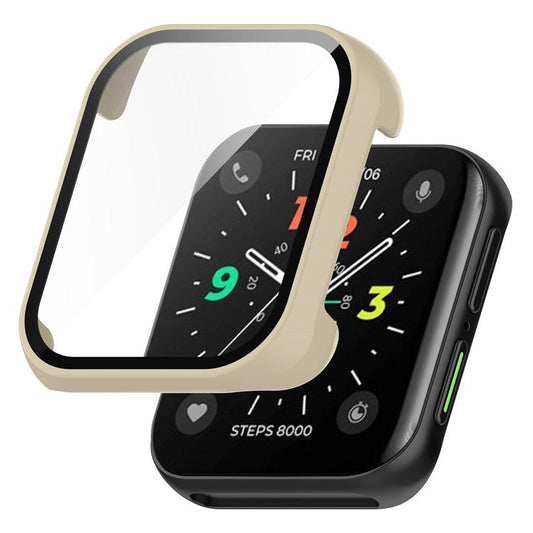 For Oppo Watch 2 46mm Anti-scratch PC Watch Case with Tempered Glass Screen Protector Full Protection Cover - Ivory White