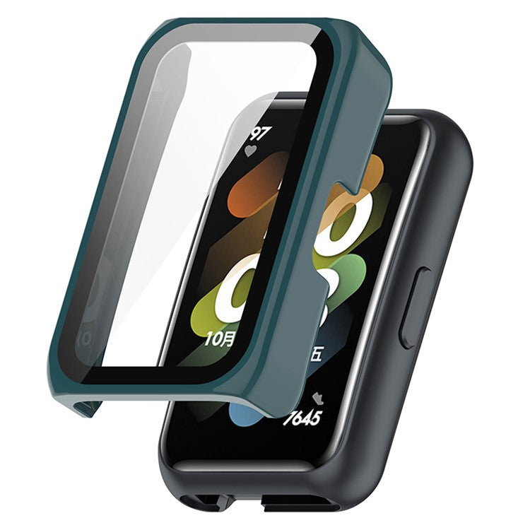 Hard PC Case for Huawei Band 7 / 6  /  Honor Band 7 / 6 Anti-Scratch Smart Watch Protective Case with Tempered Glass Screen Protector - Green