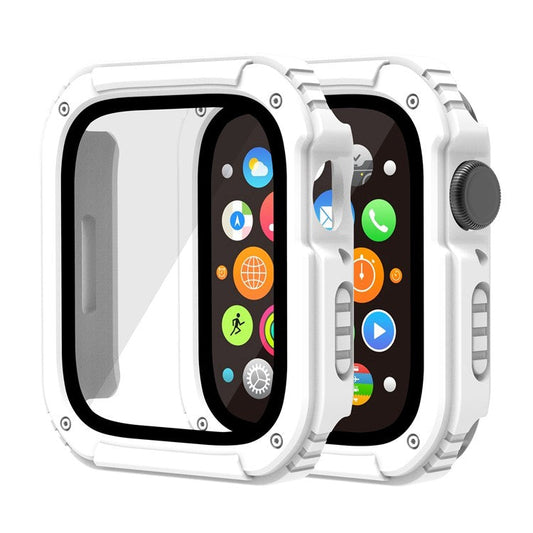 For Apple Watch Series 9 / 8 / 7 41mm Full Coverage Watch Case PC + TPU + Tempered Glass Protective Cover - White