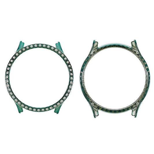 For Samsung Galaxy Watch5 40mm Hard PC Electroplating Bumper Frame Rhinestones Decor Shockproof Hollowed-out Protective Cover - Green