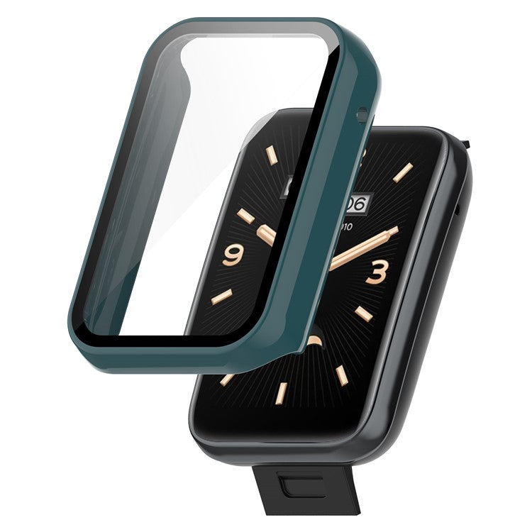 For Xiaomi Mi Band 7 Pro Hard PC  Case with HD Clear Tempered Glass Film Anti-Scratch Protective Cover - Pine Needle Green
