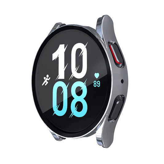 For Samsung Galaxy Watch 5 44mm / Watch4 44mm Anti-drop Hard PC Watch Case Protective Cover with Tempered Glass Screen Protector - Silver