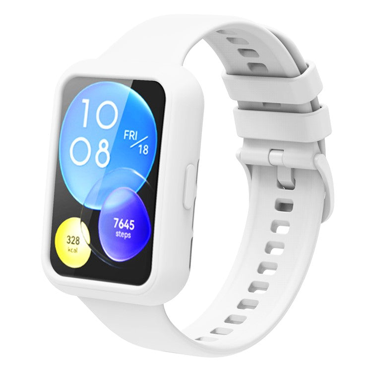 For Huawei Watch Fit 2 Smart Watch Silicone Case Anti-scratch Protective Frame - White