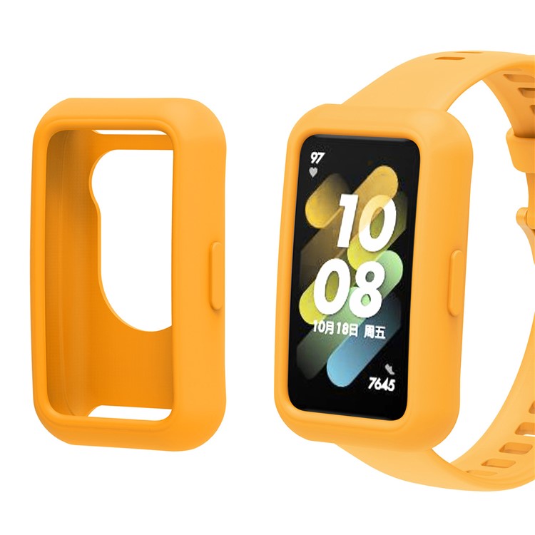 For Huawei Band 7 Silicone Watch Case Anti-scratch Watch Frame Protective Cover - Yellow