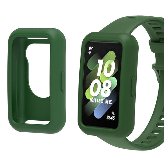 For Huawei Band 7 Silicone Watch Case Anti-scratch Watch Frame Protective Cover - Army Green