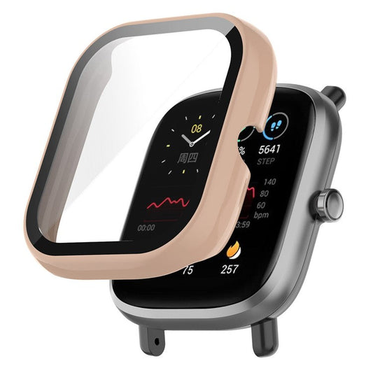 For Huami Amazfit Bip U / Bip U Pro / Pop / Pop Pro Hard PC Watch Case All-Around Full Protection Cover with Tempered Glass Screen Protector - Sakura Pink