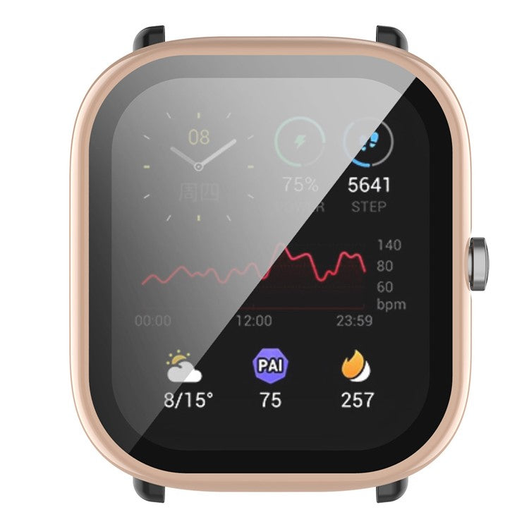 For Huami Amazfit Bip U / Bip U Pro / Pop / Pop Pro Hard PC Watch Case All-Around Full Protection Cover with Tempered Glass Screen Protector - Sakura Pink