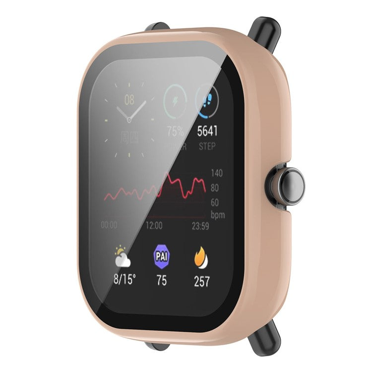 For Huami Amazfit Bip U / Bip U Pro / Pop / Pop Pro Hard PC Watch Case All-Around Full Protection Cover with Tempered Glass Screen Protector - Sakura Pink