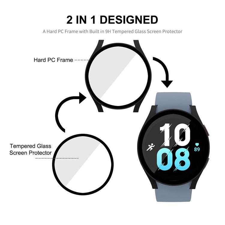 ENKAY HAT PRINCE for Samsung Galaxy Watch 5 44mm Matte Precise Cutout Rubberized Hard PC Watch Case + Anti-scratch 9H Tempered Glass Screen Film - Blackish Green