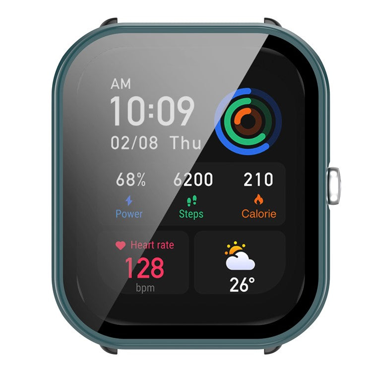 For Huami Amazfit GTS 4 Mini Hard PC Case with Tempered Glass Screen Protector Scratch Resistant Overall Protective Cover - Pine Needle Green