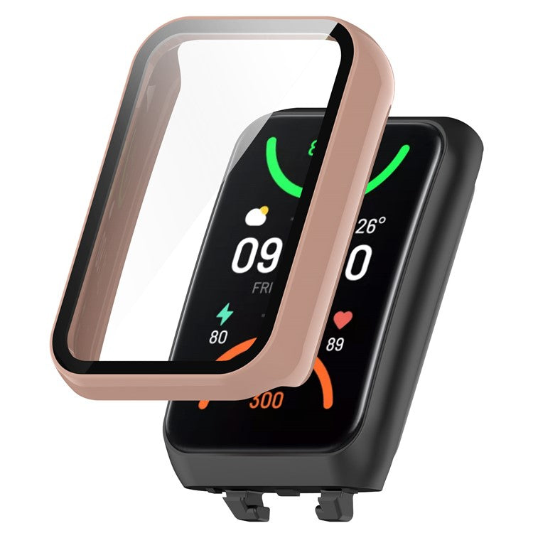 For Oppo Band 2 Protective Case with Tempered Glass Screen Protector Smart Watch Anti-Fall Hard PC Case - Pink