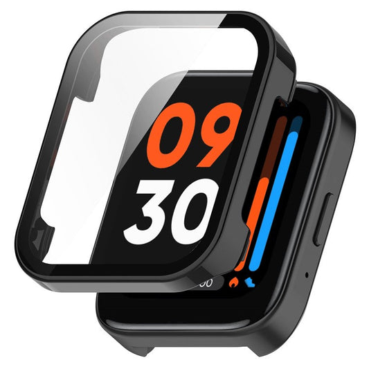 For Realme Watch 3 Hard PC Case with Tempered Glass Screen Protector HD Clear All Around Coverage Protective Cover - Black