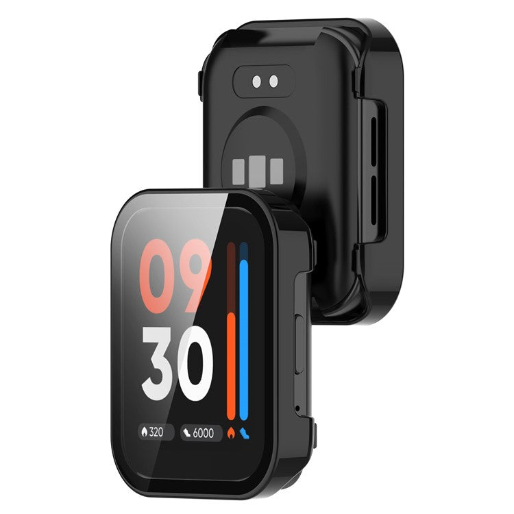 For Realme Watch 3 Hard PC Case with Tempered Glass Screen Protector HD Clear All Around Coverage Protective Cover - Black