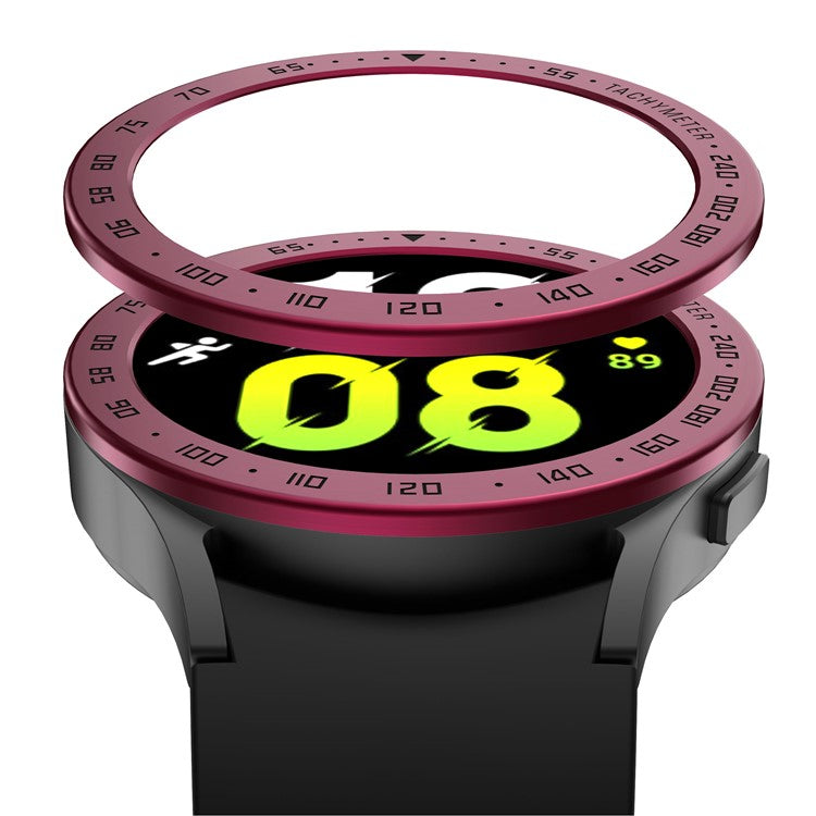 For Samsung Galaxy Watch 5 44mm Metal Watch Bezel Ring Protection Cover Smartwatch Accessory (Type E) - Wine Red Ring Black Letters