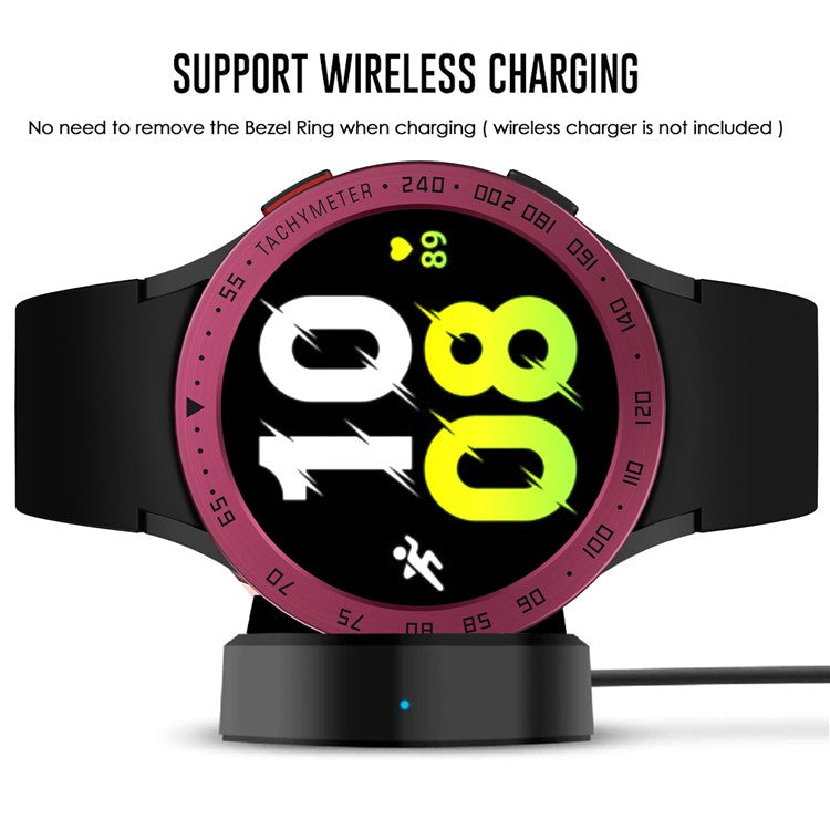 For Samsung Galaxy Watch 5 44mm Metal Watch Bezel Ring Protection Cover Smartwatch Accessory (Type E) - Wine Red Ring Black Letters