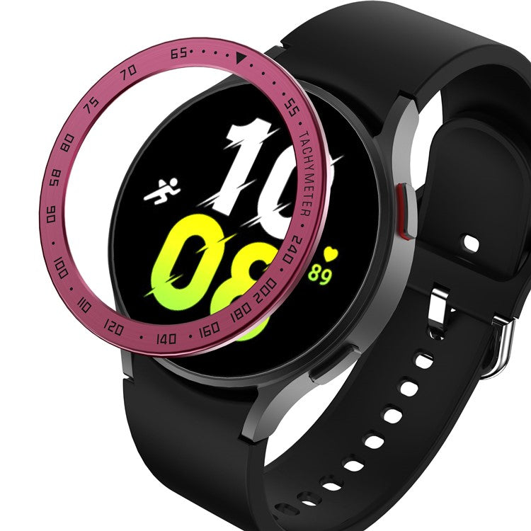 For Samsung Galaxy Watch 5 44mm Metal Watch Bezel Ring Protection Cover Smartwatch Accessory (Type E) - Wine Red Ring Black Letters
