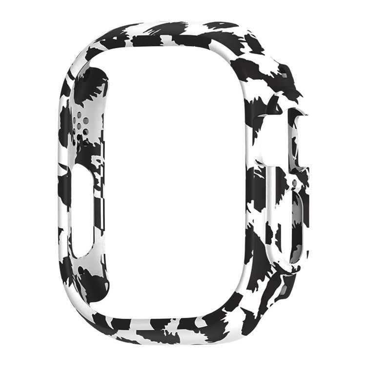 For Apple Watch Ultra 2 49mm / Ultra 49mm Hard PC Frame Cover Electroplating Hollowed-out Anti-Scratch Protective Case - White Leopard Print