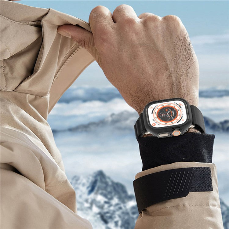 For Apple Watch Ultra 2 49mm / Ultra 49mm Hard PC Frame Cover Electroplating Hollowed-out Anti-Scratch Protective Case - White Leopard Print