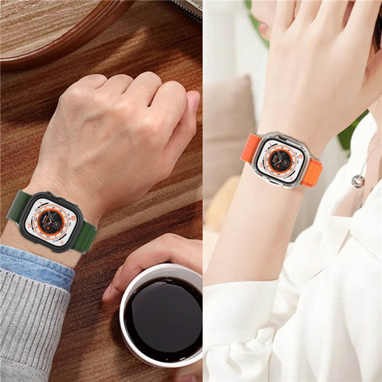 For Apple Watch Ultra 2 49mm / Ultra 49mm Hard PC Frame Cover Electroplating Hollowed-out Anti-Scratch Protective Case - White Leopard Print